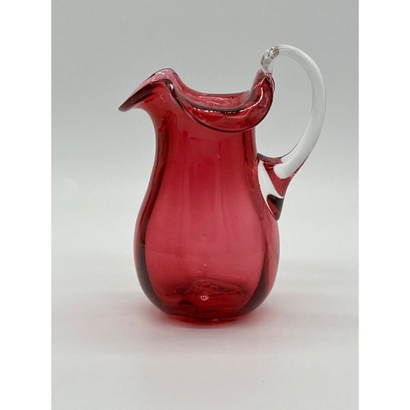 Vintage Atlas Cranberry/Red Hand Blown Glass 5.5" tall, 8 oz Pitcher - Picture 7 of 7